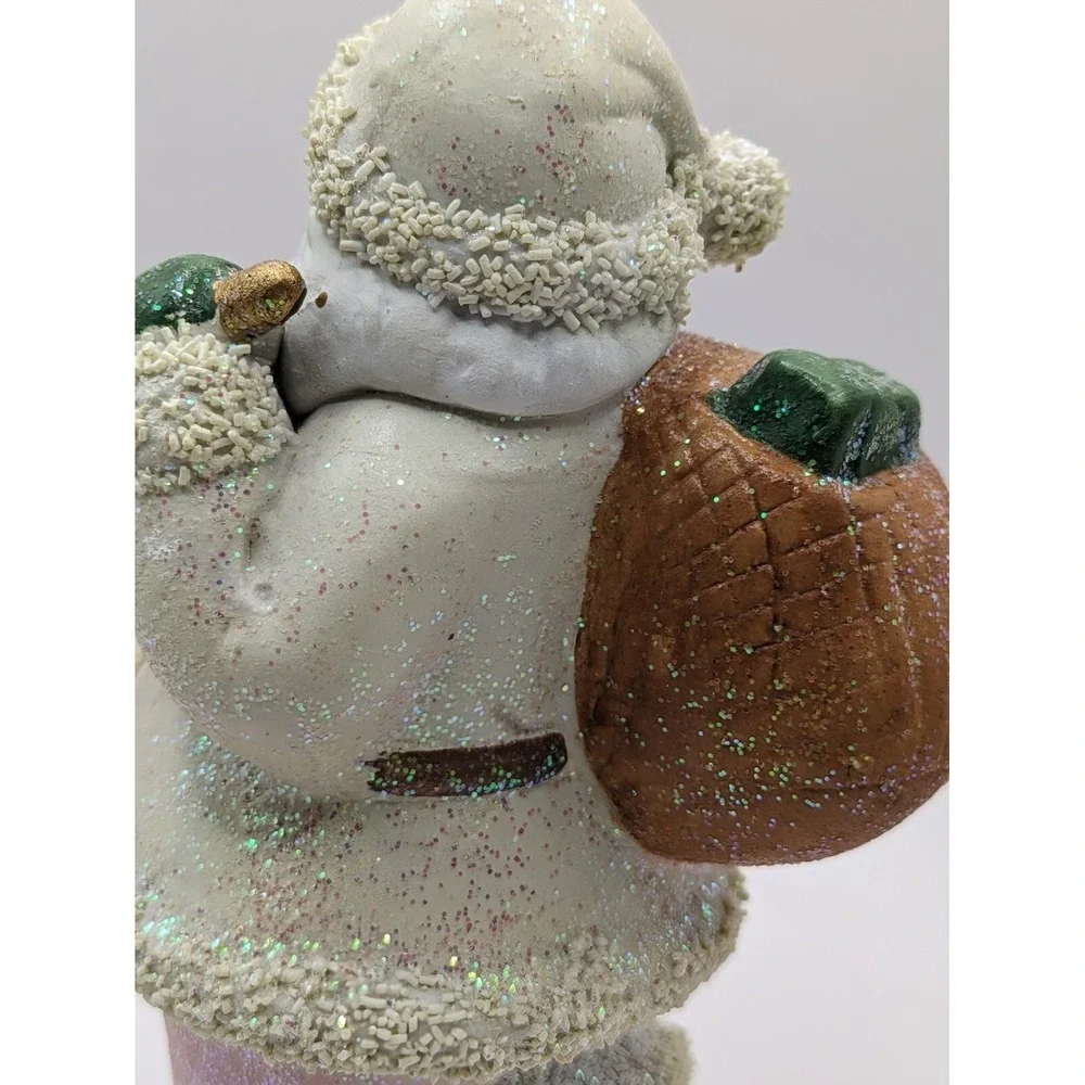 Santa‎ Claus Figurine Pastel Pink Pants White Coat Gold Bell Bag Presents 6.75